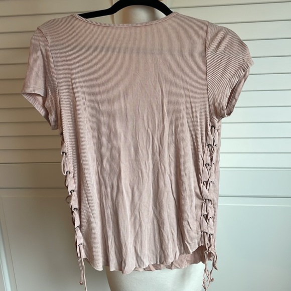 American Eagle Pink Tee, Short Sleeve, Tie Details on Sides - Picture 3 of 5